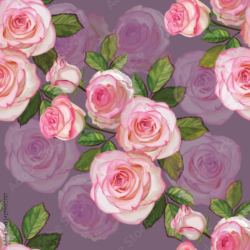 Roses bouquet pink color seamless pattern vector illustration