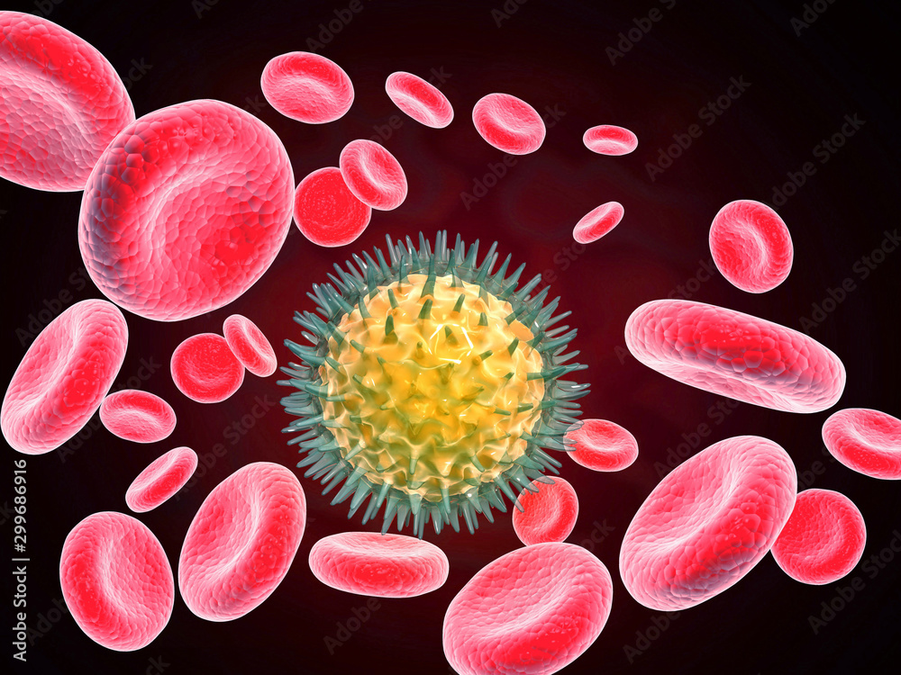 Virus in bloodstream. 3d illustration .. Virus in bloodstream. 3d illustration ..