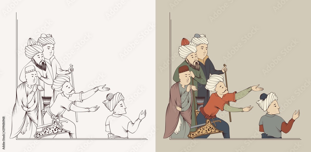 drawing miniature people and ottoman art, mevlana Stock Vector | Adobe Stock