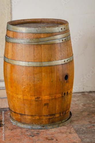 old wooden barrel on table