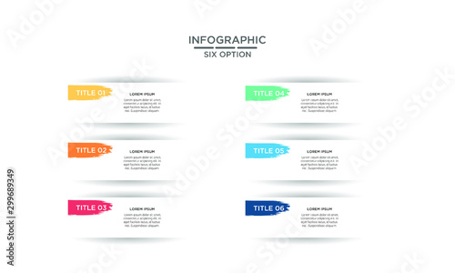 Six 6 Options brush stroke infographic step chart workflow  element Plan Slide Template