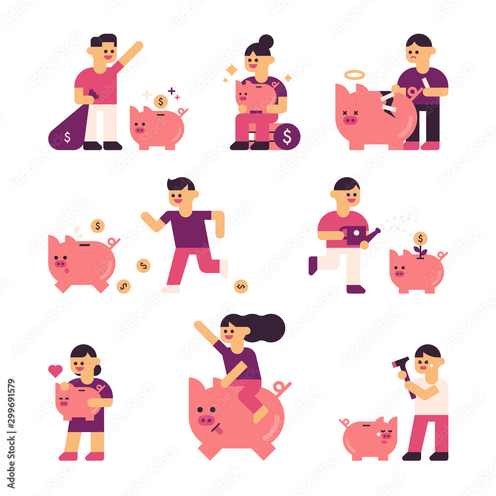 Piggy bank and people. vector design illustrations. Piggy bank and people. vector design illustrations.