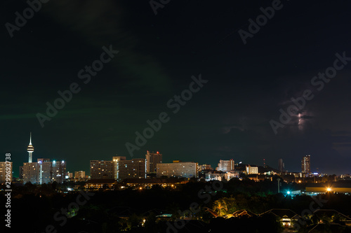 Night city  thunderstorm  lightning. Pattaya