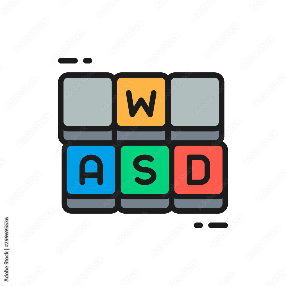 Hotkeys, game keyboard flat color line icon. Hotkeys, game keyboard flat color line icon.
