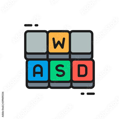 Hotkeys, game keyboard flat color line icon.