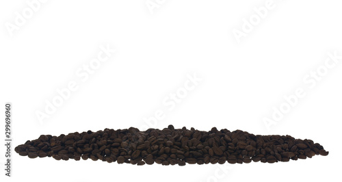 A pile of roasted coffee beans Isolated on a white background.