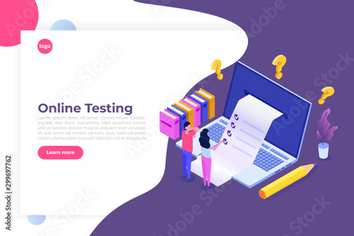 Online testing, E-learning, education isometric concept. Vector illustration.