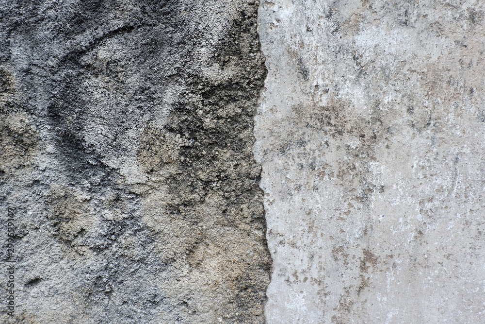 Fototapeta premium Stucco white wall background or texture.Wall fragment with scratches and cracks.White and golden messy wall stucco texture background. Decorative wall paint.Ultrawide Grunge Seamless Grey Grunge.