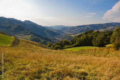 Beskid Sądecki and village Rytro in summer. View from near village Wola Krogulecka, Poland. © Yulia