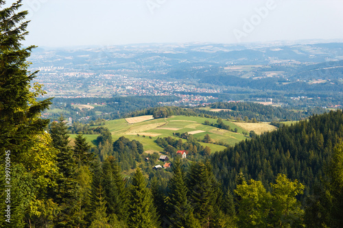 Nowy Sącz city and Nawojowa village. View from near village Żeleźnikowa Mała, Poland.  photo