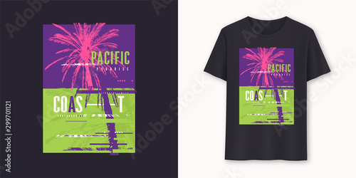 Pacific coast surfboarding stylish graphic tee vector design, print
