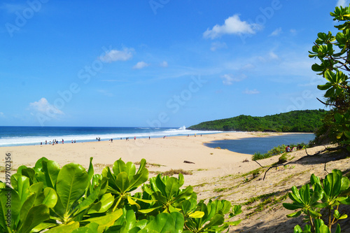 Beautiful Ocean Beach View with Blue Sea Wave at Tropical Lands Landscape Nature - Image