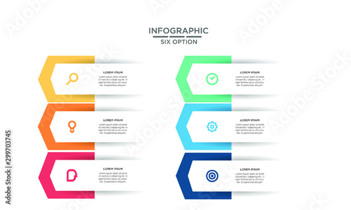 Six 6 Options infographic step chart workflow element Plan Slide Template with isolated background theme