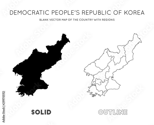North Korea map. Blank vector map of the country with regions. Borders of North Korea for your infographic. Vector illustration.
