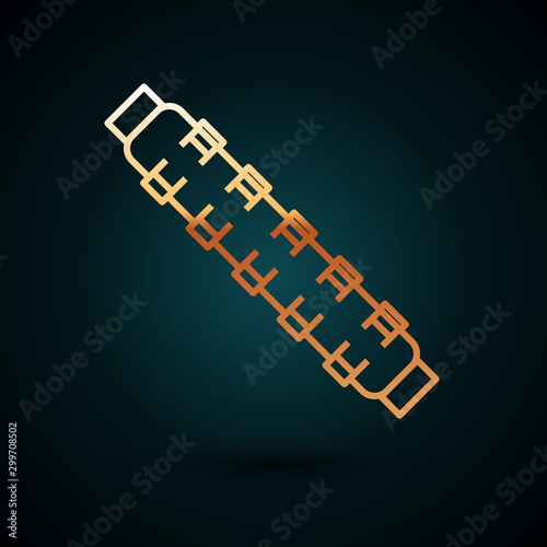 Gold line Hunting cartridge belt with cartridges icon isolated on dark blue background. Bandolier sign. Hunter equipment, armament. Vector Illustration