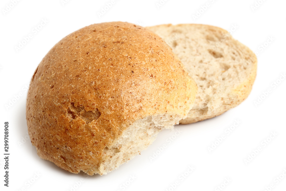 Halves of Graham Bread Roll. Isolated on white background. Halves of Graham Bread Roll. Isolated on white background.