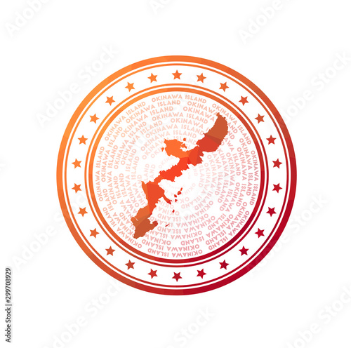Flat low poly stamp of Okinawa Island. Polygonal Okinawa Island badge. Trendy vector logo of the island.