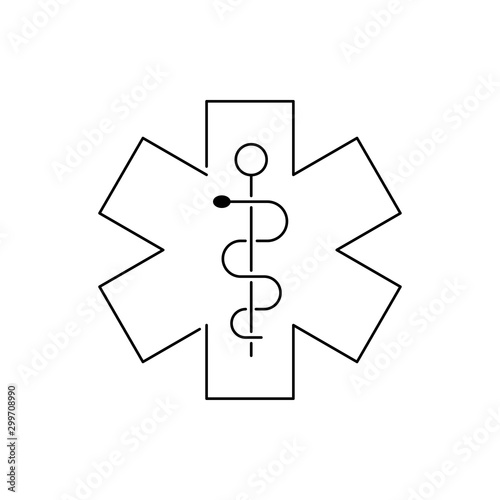 Logotipo lineal símbolo medicina con caduceo en color negro