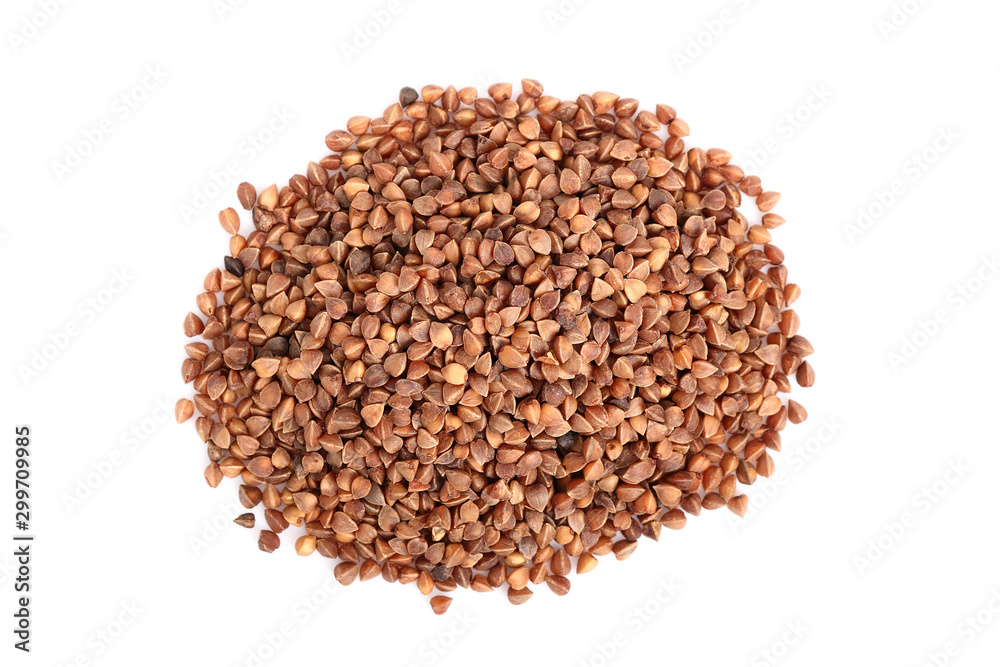 Heap of buckwheat seeds. Isolated on white background. Directly Above. Heap of buckwheat seeds. Isolated on white background. Directly Above.