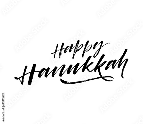 Happy Hanukkah card. Hand drawn brush style modern calligraphy. Vector illustration of handwritten lettering. 