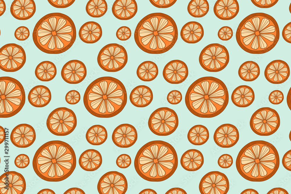 Vector pattern with oranges fruit. Vector ornament with citruses.