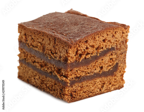Gingerbread Layer Cake with Jam. Isolated on a white background.