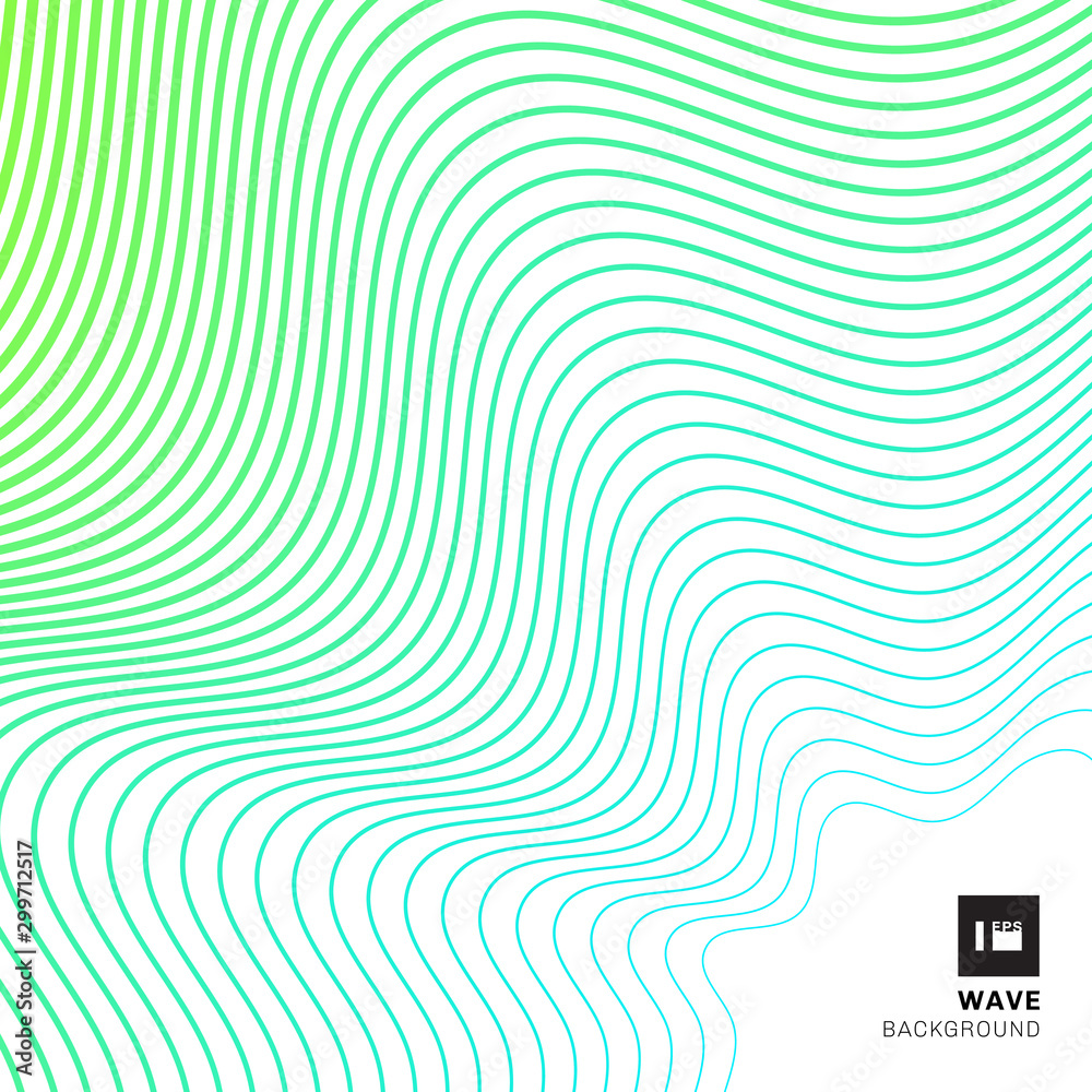 Abstract striped green wave curved line pattern on white background.