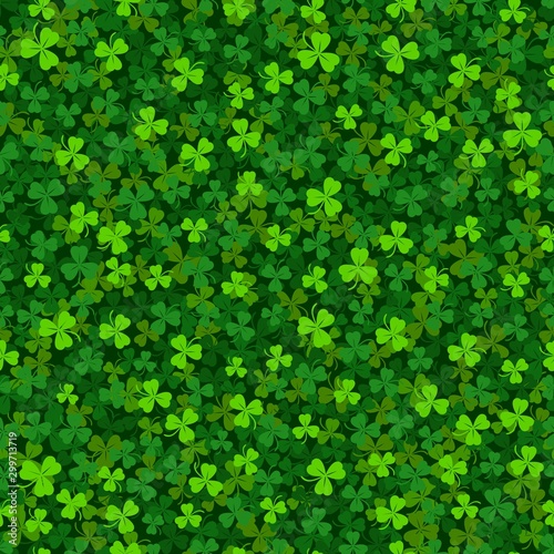 Green clover shamrock seamless pattern. St. Patrick's day background