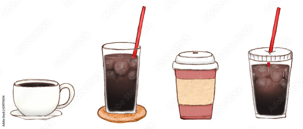 ホットコーヒーとアイスコーヒーのセット テイクアウトとイートイン Stock イラスト Adobe Stock