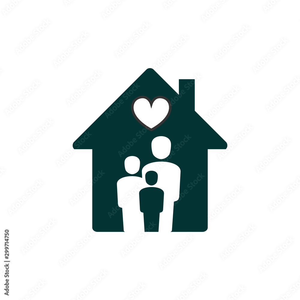 Silhouette family safe at home as mom and dad and kid. Family love icon. Stock Vector illustration isolated on white background. Silhouette family safe at home as mom and dad and kid. Family love icon. Stock Vector illustration isolated on white background.
