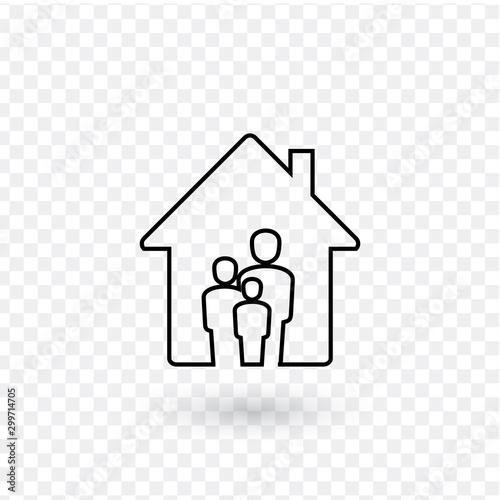 Silhouette family safe at home as mom and dad and kid. Stock Vector illustration isolated on background.