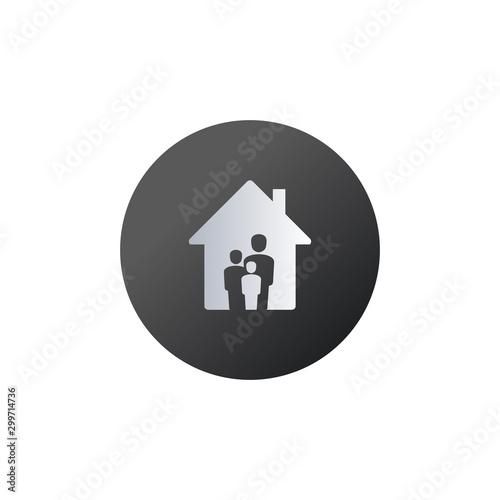 Silhouette family safe at home as mom and dad and kid. Family icon. Stock Vector illustration isolated on white background.