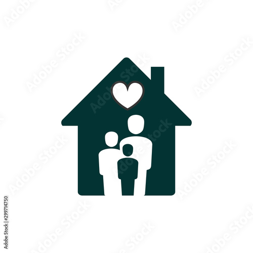 Silhouette family safe at home as mom and dad and kid. Family love icon. Stock Vector illustration isolated on white background.