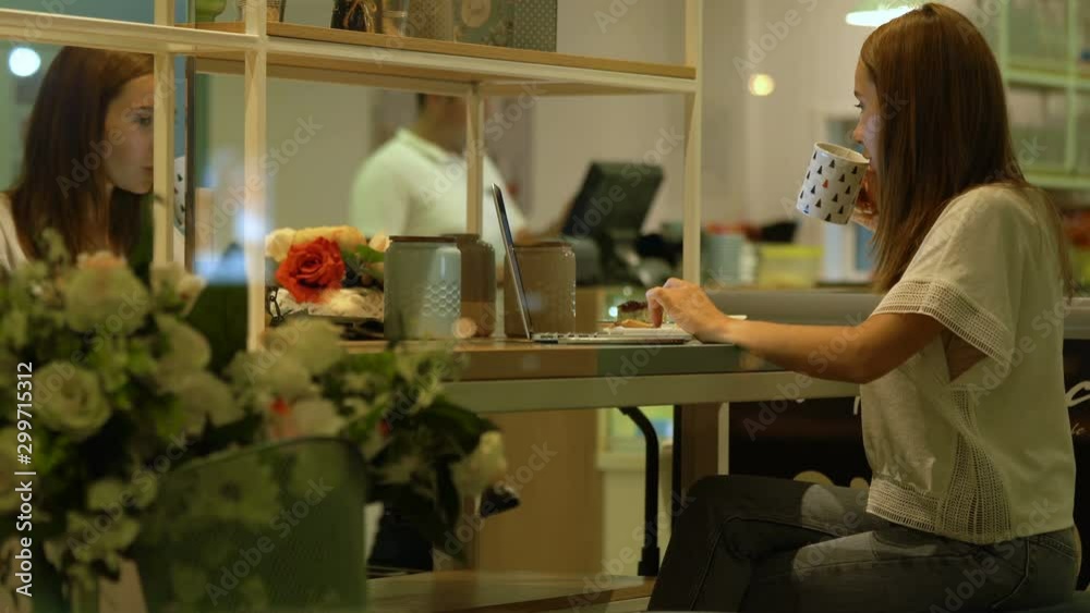 Cute woman using a notebook in a cafe Cute woman using a notebook in a cafe