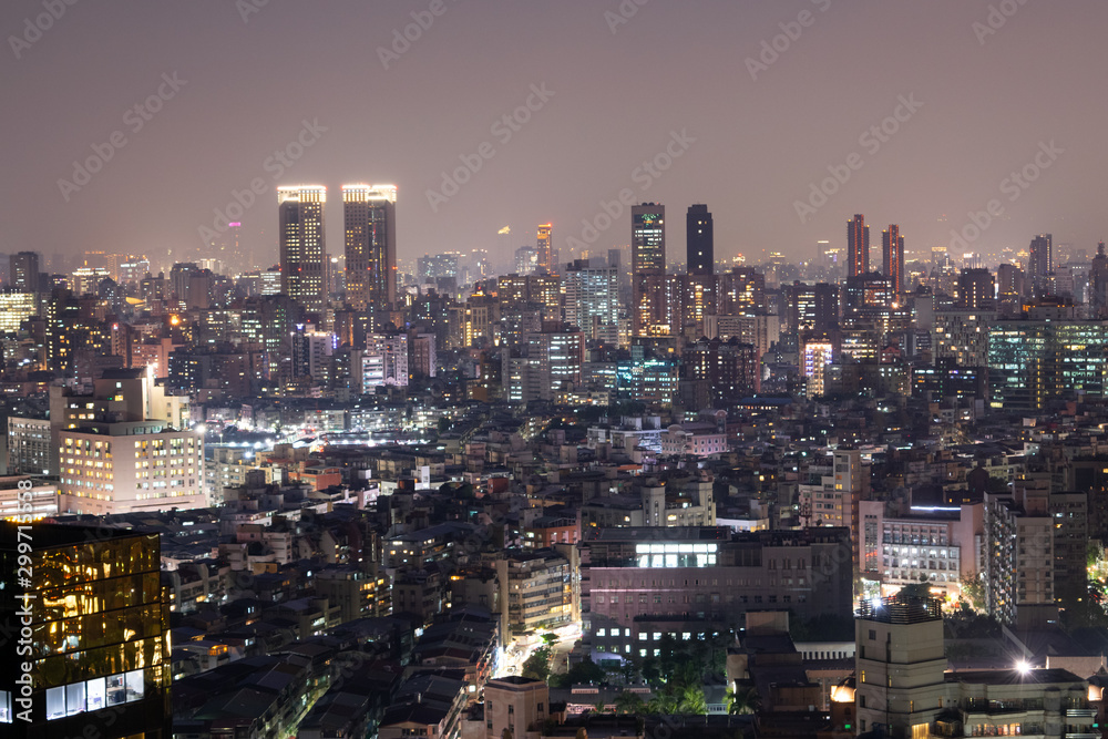 Endless Metropolis at Night: Aerial View of Downtown Taiwan's Expansive Metropolitan Skyline - Taipei, Taiwan