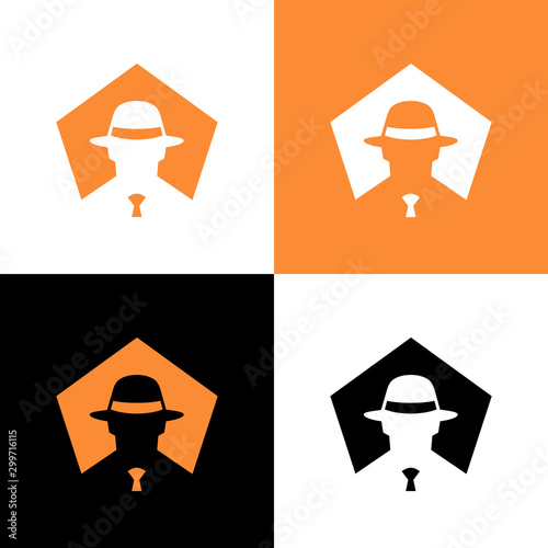 Incognito logo design template elements, gangster or spy with fedora hat - Vector