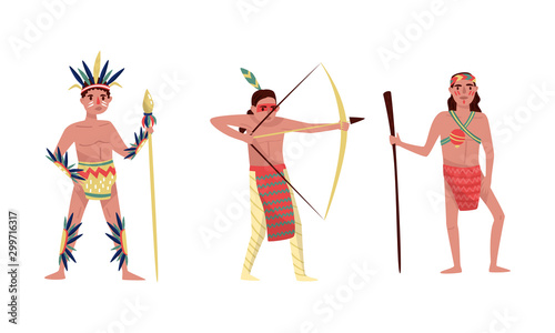 Indians men in traditional clothes. Vector illustration on a white background.