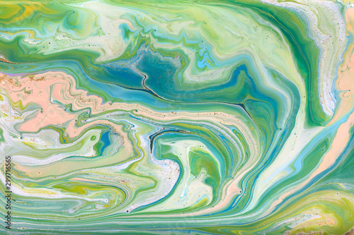 Pink, blue and gold agate ripplle pattern. Pale beautiful marble background. © anya babii