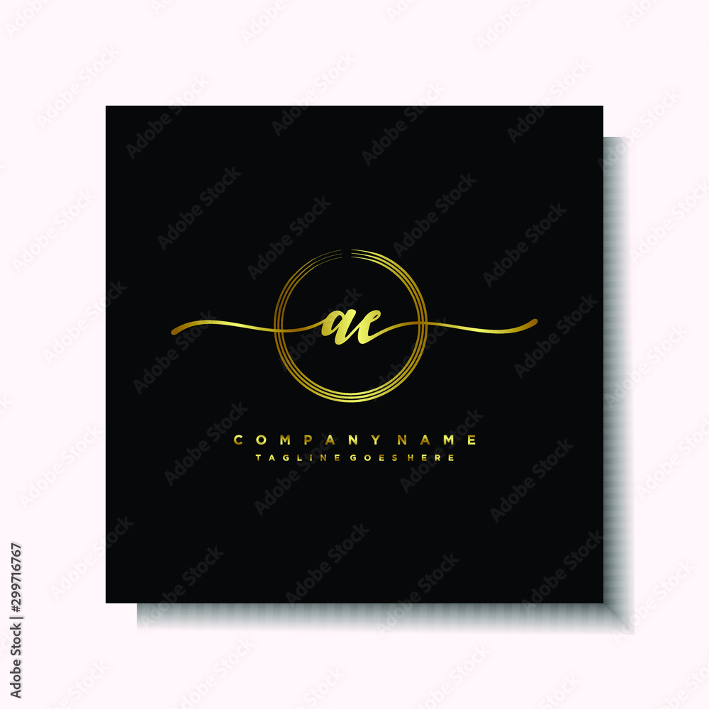 Initial AE Handwriting logo brush circle template is gold color. Handwriting logo minimalist Gold color luxury Initial AE Handwriting logo brush circle template is gold color. Handwriting logo minimalist Gold color luxury