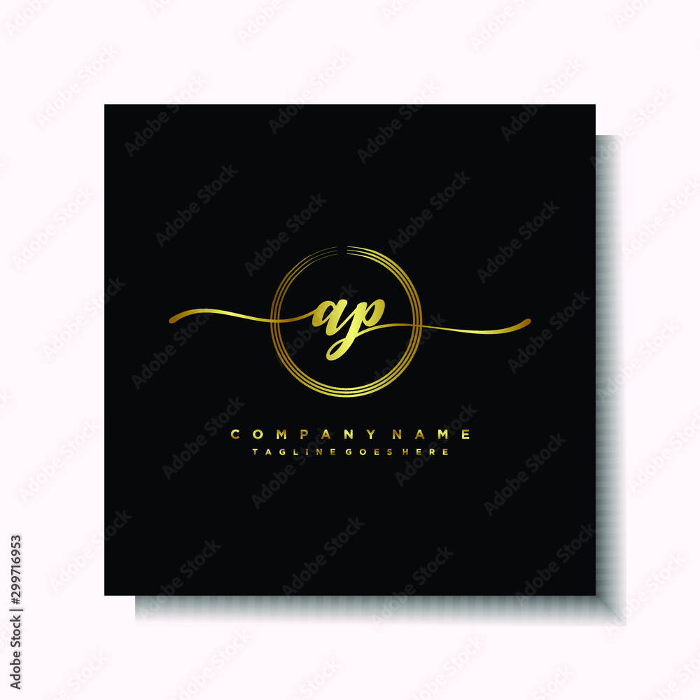 Initial AP Handwriting logo brush circle template is gold color. Handwriting logo minimalist Gold color luxury Initial AP Handwriting logo brush circle template is gold color. Handwriting logo minimalist Gold color luxury