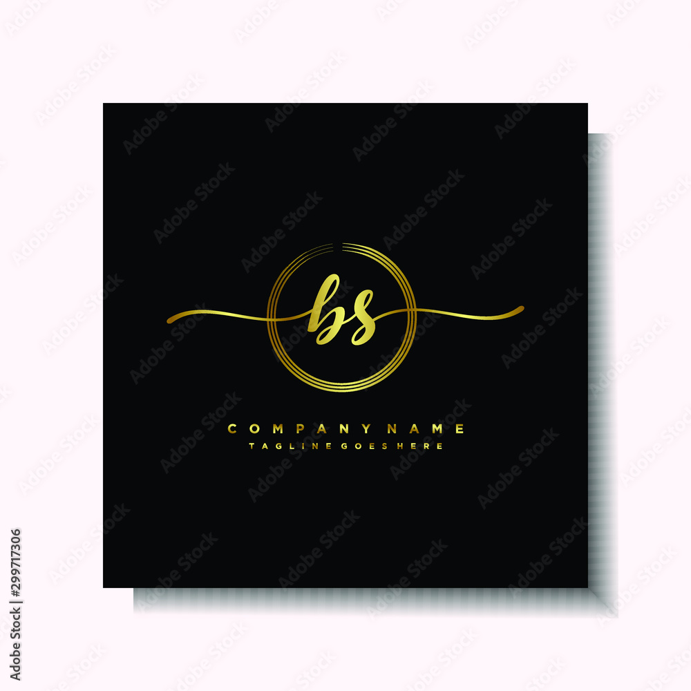 Initial BS Handwriting logo brush circle template is gold color. Handwriting logo minimalist Gold color luxury Initial BS Handwriting logo brush circle template is gold color. Handwriting logo minimalist Gold color luxury