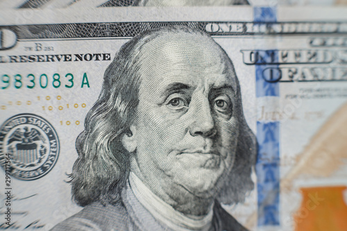 Wallpaper Mural Macro close up of Ben Franklin's face on the US one hundred dollar bill Torontodigital.ca