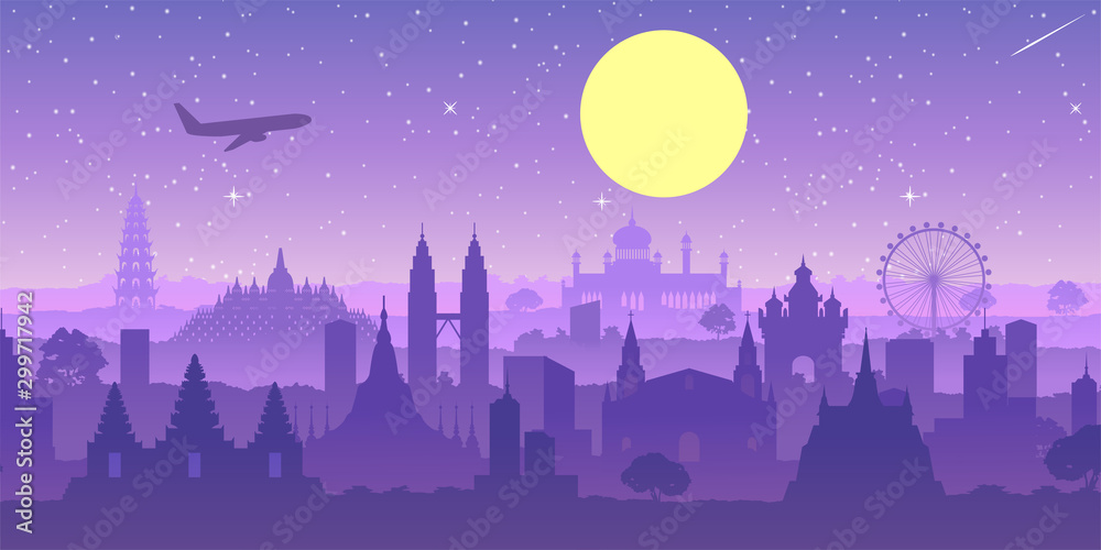 Fototapeta premium famous landmark of southeast Asia,travel destination,silhouette design