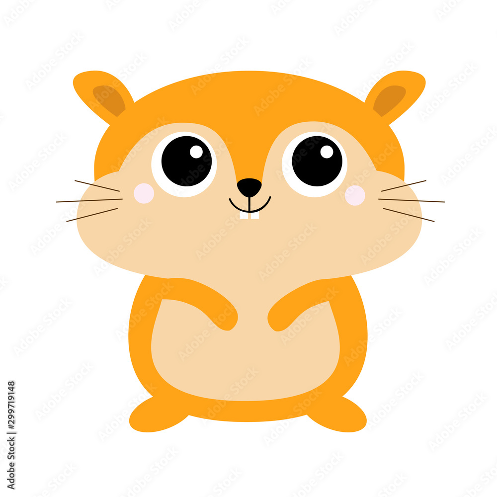 Hamster toy icon. Big eyes. Funny Kawaii animal standing. Kids print. Cute cartoon baby character. Pet collection. Flat design White background