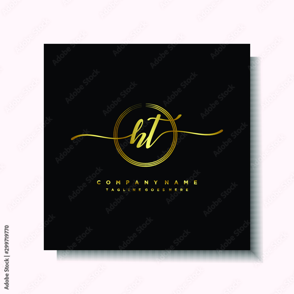 Initial HT Handwriting logo brush circle template is gold color. Handwriting logo minimalist Gold color luxury Initial HT Handwriting logo brush circle template is gold color. Handwriting logo minimalist Gold color luxury