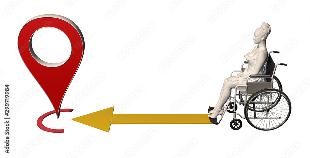 woman in wheelchair moves to map pin woman in wheelchair moves to map pin