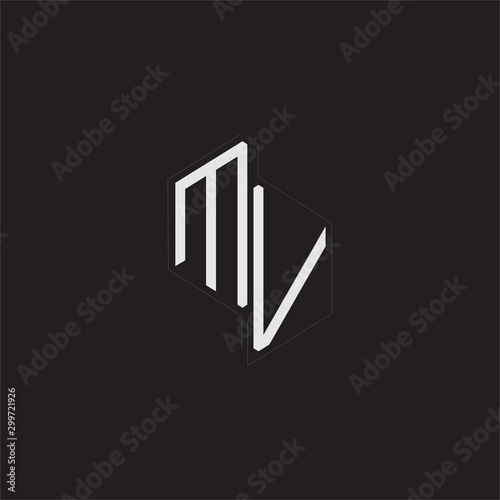 MV Initial Letters logo monogram with up to down style isolated on black background