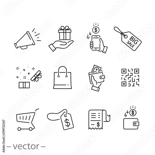 online sale icons set, gift box, surprise, price, coupon, cashback and more, thin line symbols on white background - editable stroke vector illustration eps 10