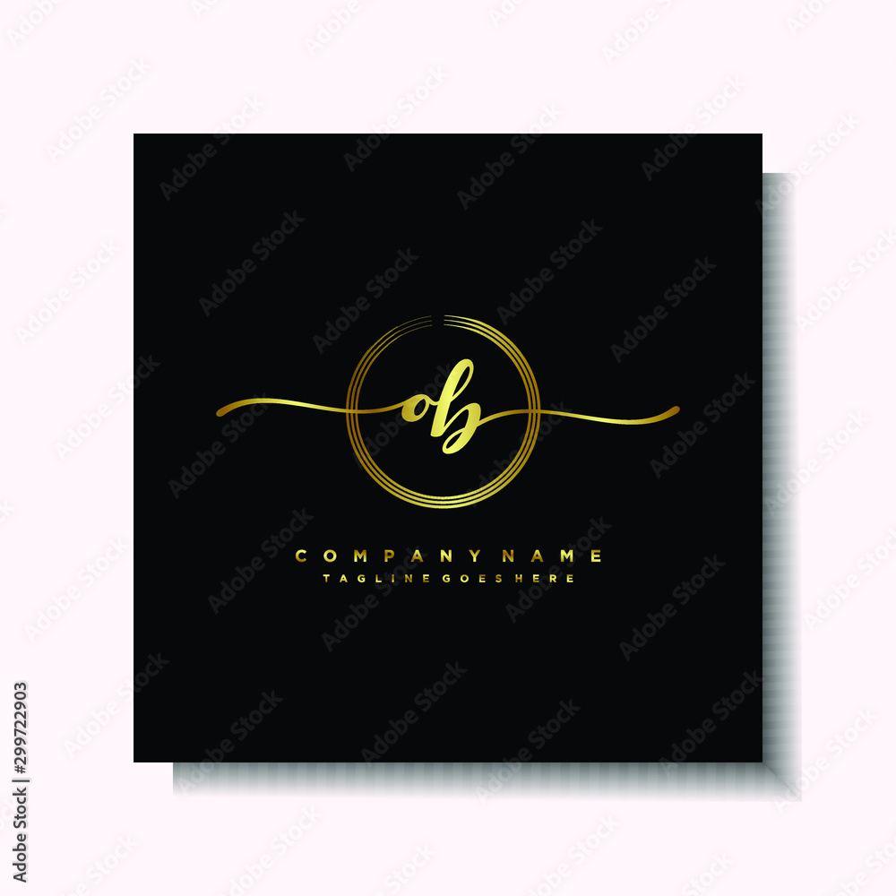 Initial OB Handwriting logo brush circle template is gold color. Handwriting logo minimalist Gold color luxury Initial OB Handwriting logo brush circle template is gold color. Handwriting logo minimalist Gold color luxury