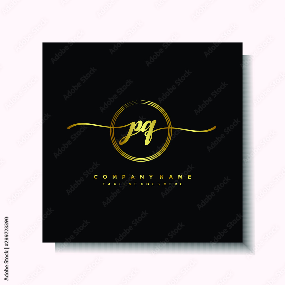 Initial PQ Handwriting logo brush circle template is gold color. Handwriting logo minimalist Gold color luxury Initial PQ Handwriting logo brush circle template is gold color. Handwriting logo minimalist Gold color luxury